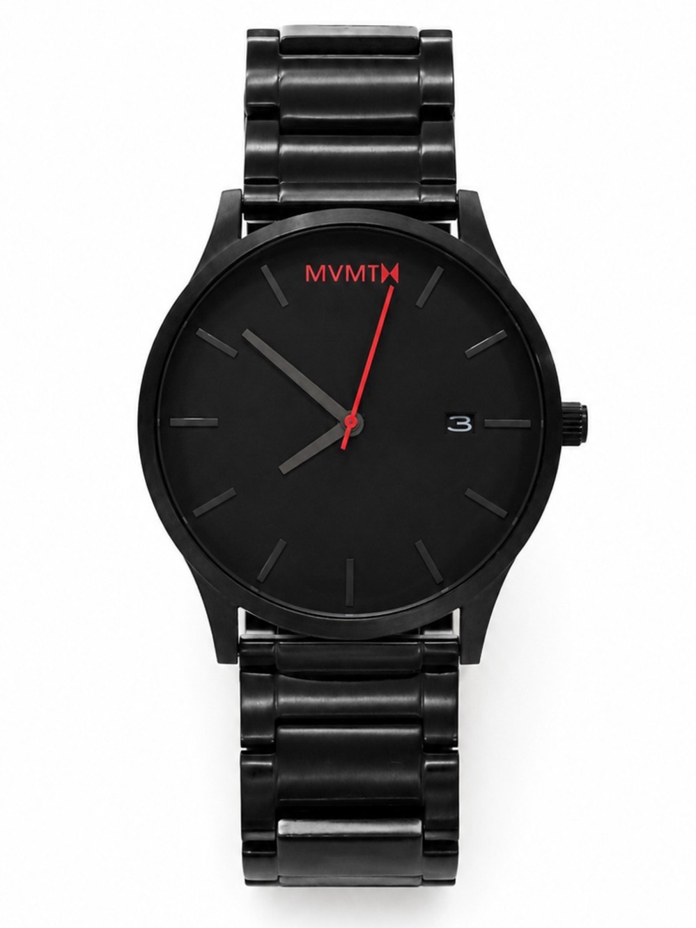 MVMT Black Stainless Steel Watch Red Accent Extra Links Included